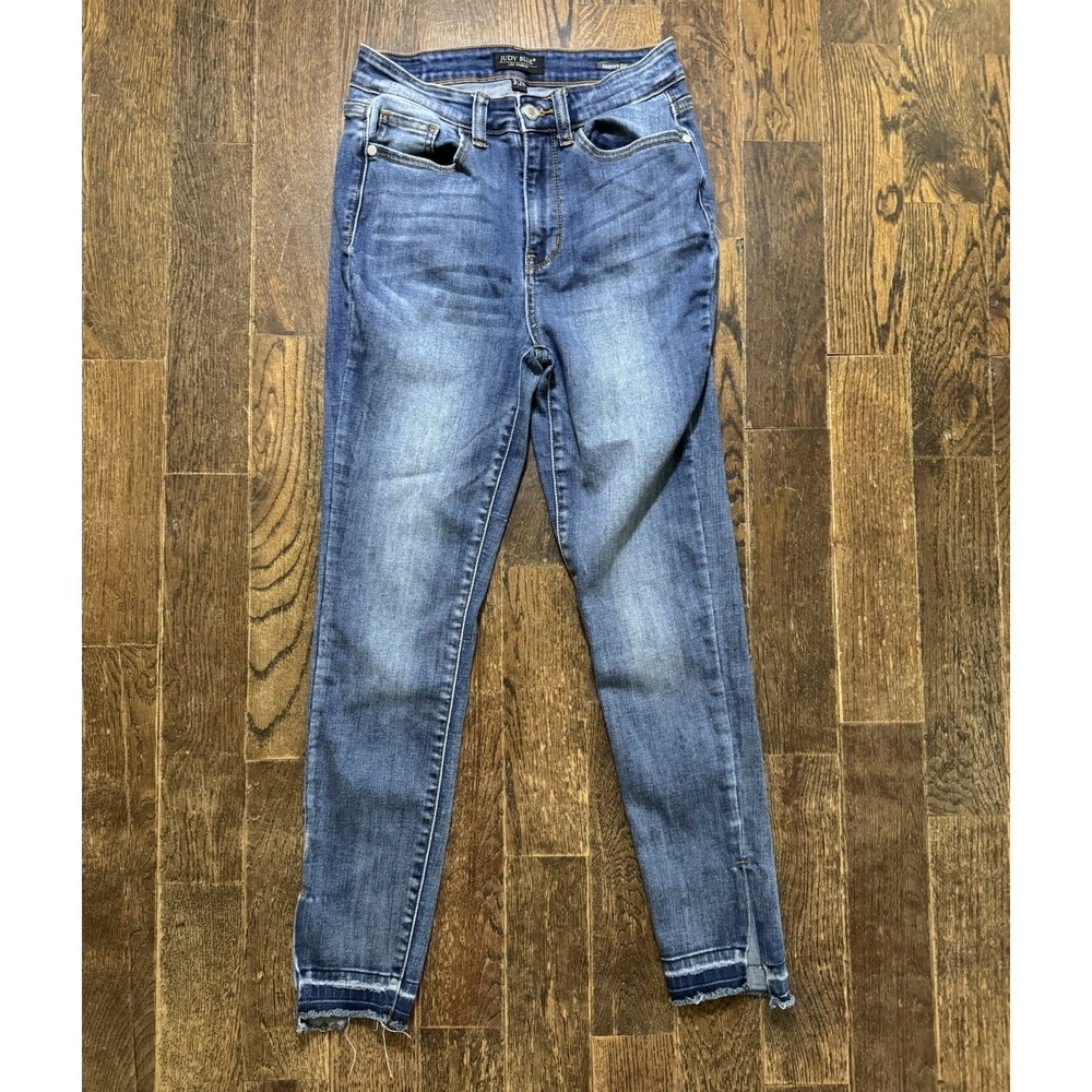 Judy Blue Skinny Ankle Slit Jeans Womens‎ 3/26 Blue Excellent Mid Rise Stretch